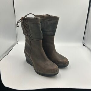 Timberland‎ W Defender Water Repellant Leather Wedge Lace Up Ankle Boots Sz 7